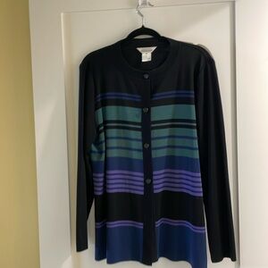 Misook Cardigan Black - Blue- Purple and Green stripes